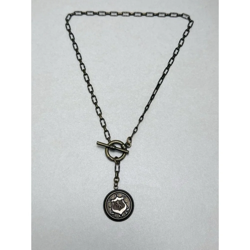 Tommassini Vintage Necklace Bronze Medallion Crest Toggle Chain - Picture 8 of 8